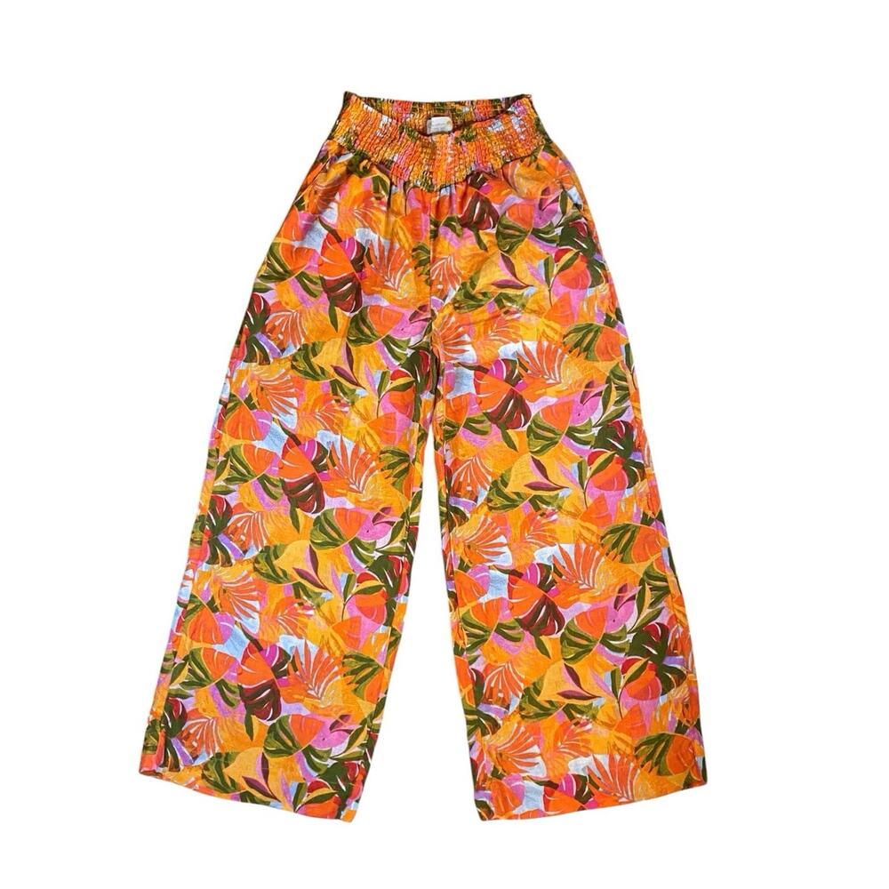 C&C California Linen Floral Wide Leg Pants - M - Picture 2 of 4